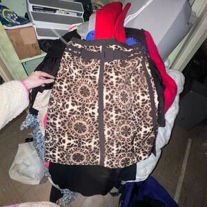 Printed Midi Skirt with Belt — Brown Leopard Pattern